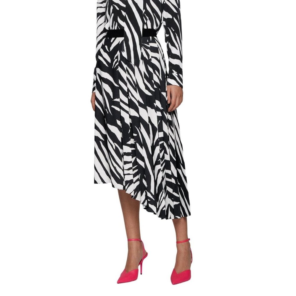 SALE Hugo Boss NWT Zebra Print Midi Skirt With Asymmetric Hem A-line Sz 10
